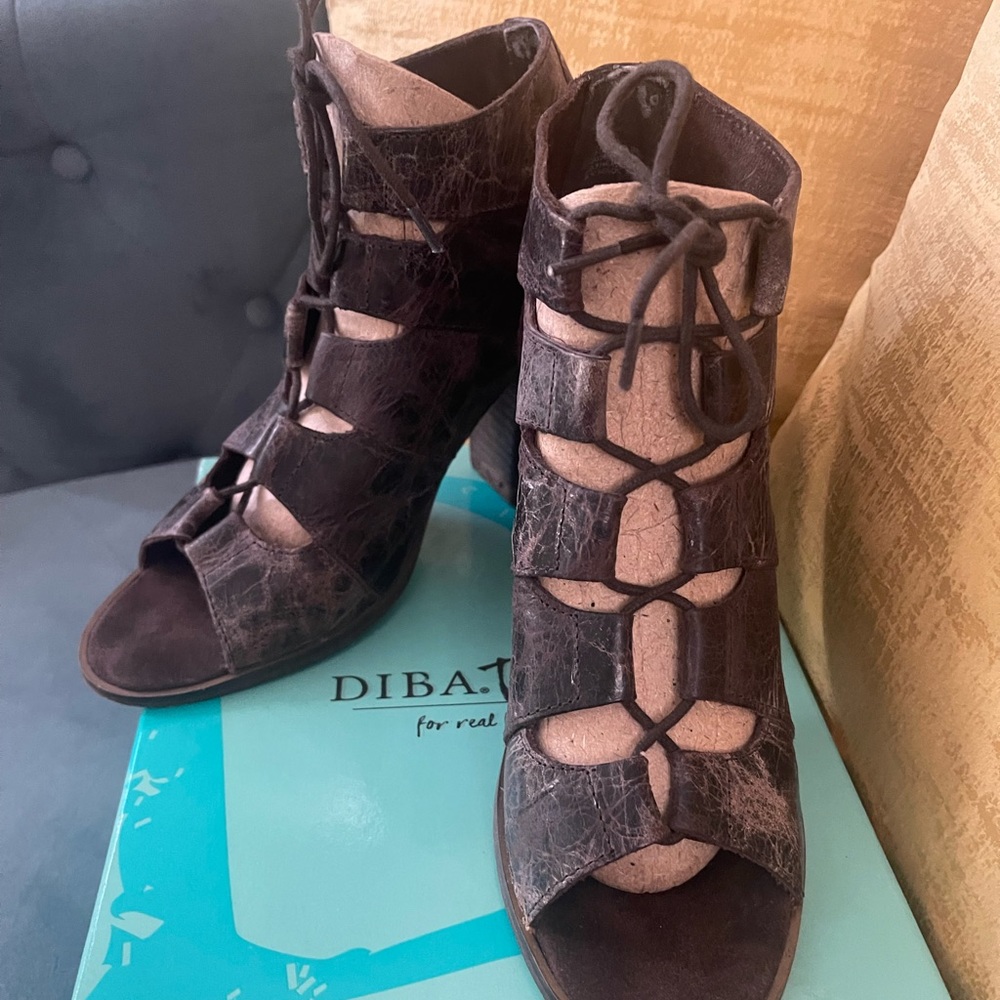 Leather strap up heels.